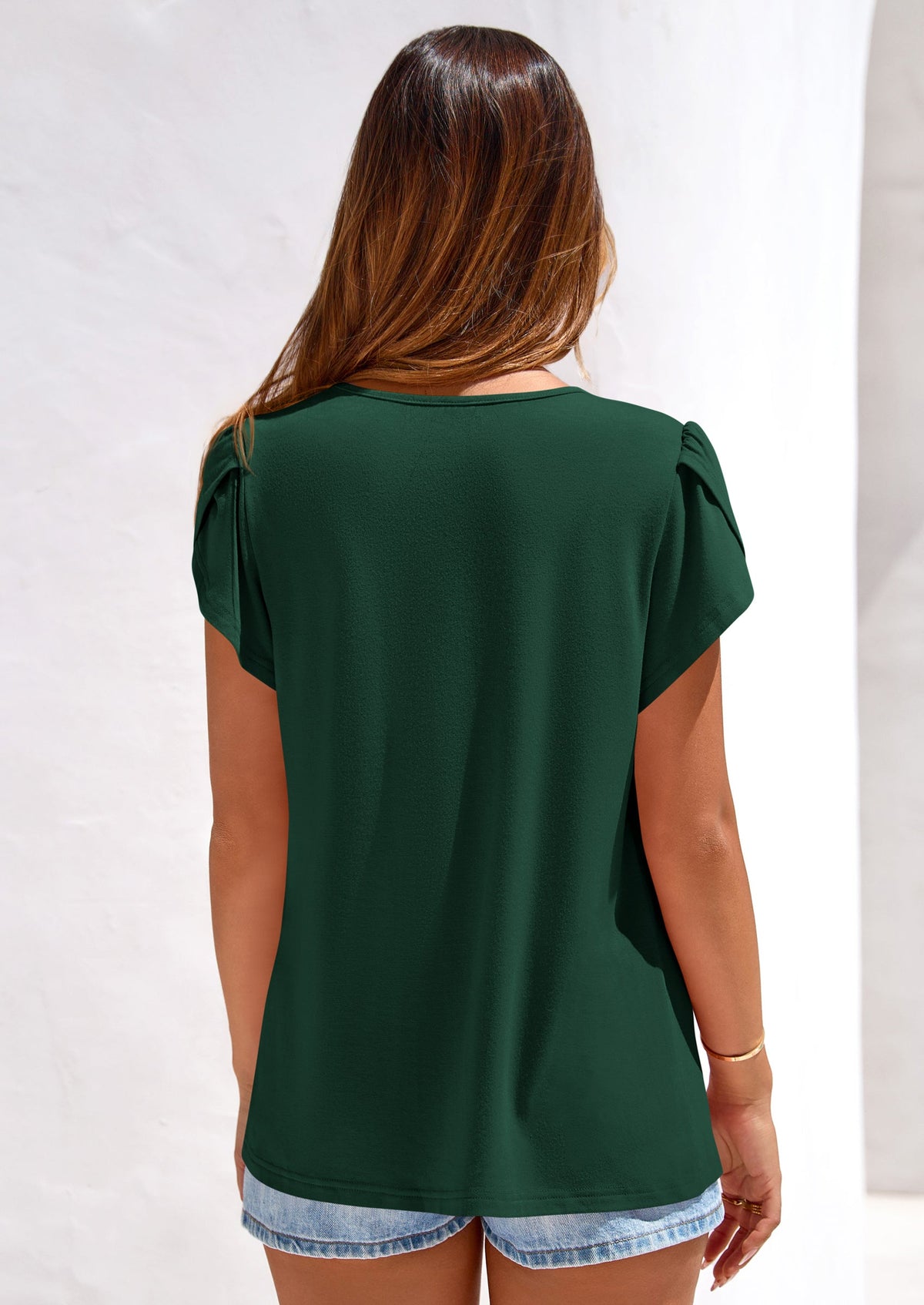 PRETTYGARDEN Summer Tops for Women Short Sleeve Crew Neck Pleated T Shirts Dressy Casual Blouses Spring Fashion Clothes PRETTYGARDEN