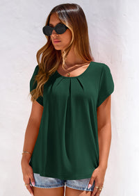 PRETTYGARDEN Summer Tops for Women Short Sleeve Crew Neck Pleated T Shirts Dressy Casual Blouses Spring Fashion Clothes PRETTYGARDEN