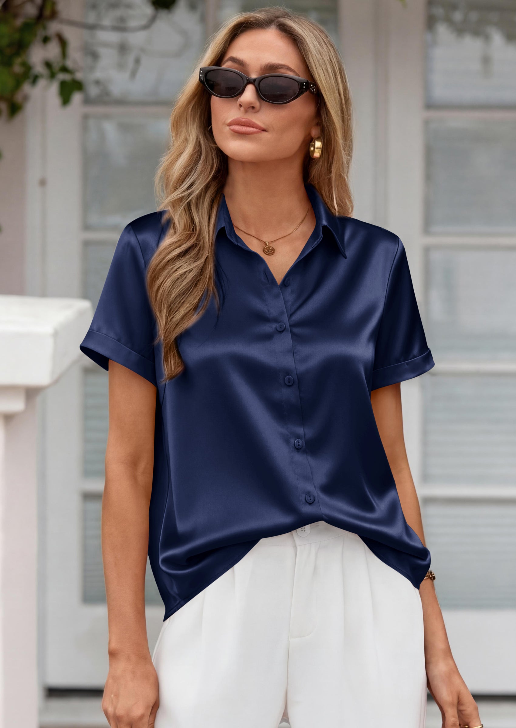 PRETTYGARDEN Women's Summer Button Down Shirts Short Sleeve Work Tops Dressy Blouses Spring Business Casual Outfits