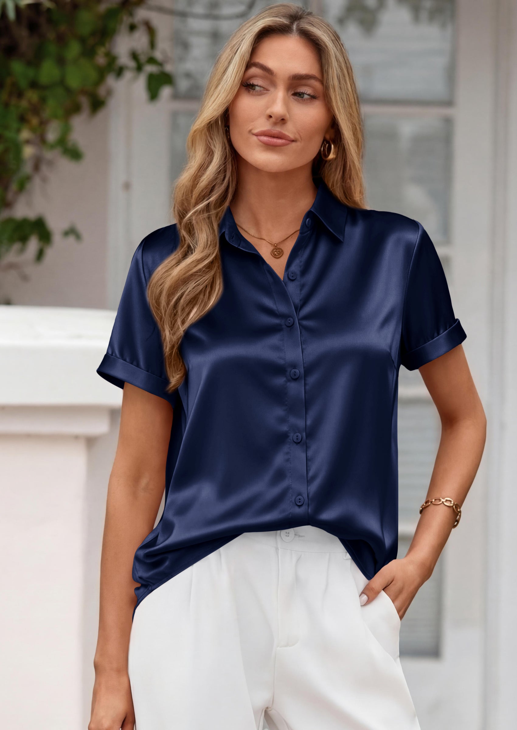 PRETTYGARDEN Women's Summer Button Down Shirts Short Sleeve Work Tops Dressy Blouses Spring Business Casual Outfits