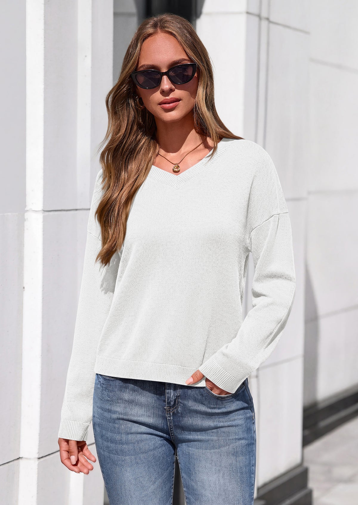 PRETTYGARDEN Women's Fall Fashion V Neck Cozy Sweaters | Soft Stretchy Warm, Chunky Knit Pullover, Loose Fit Long Sleeve Tops, Dressy Casual Blouses,Trendy Holiday Winter Outfits