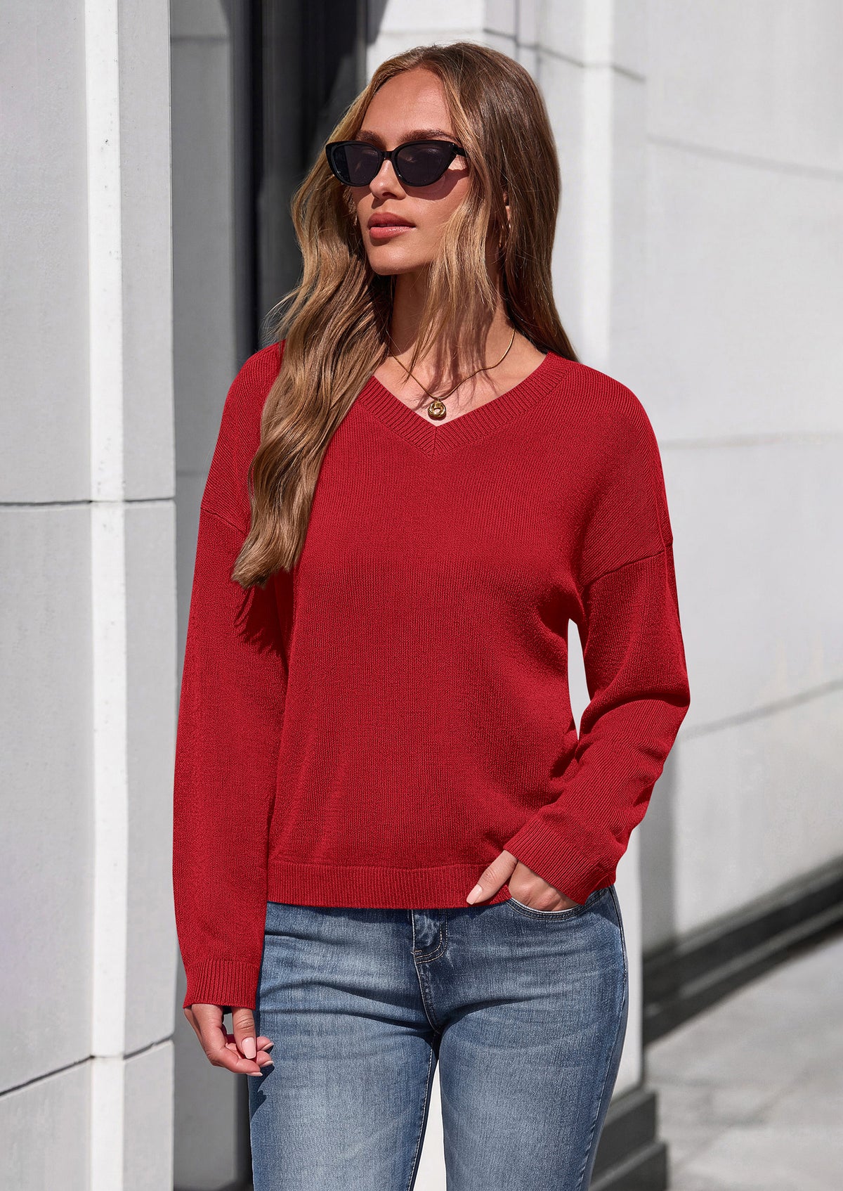 PRETTYGARDEN Women's Fall Fashion V Neck Cozy Sweaters | Soft Stretchy Warm, Chunky Knit Pullover, Loose Fit Long Sleeve Tops, Dressy Casual Blouses,Trendy Holiday Winter Outfits