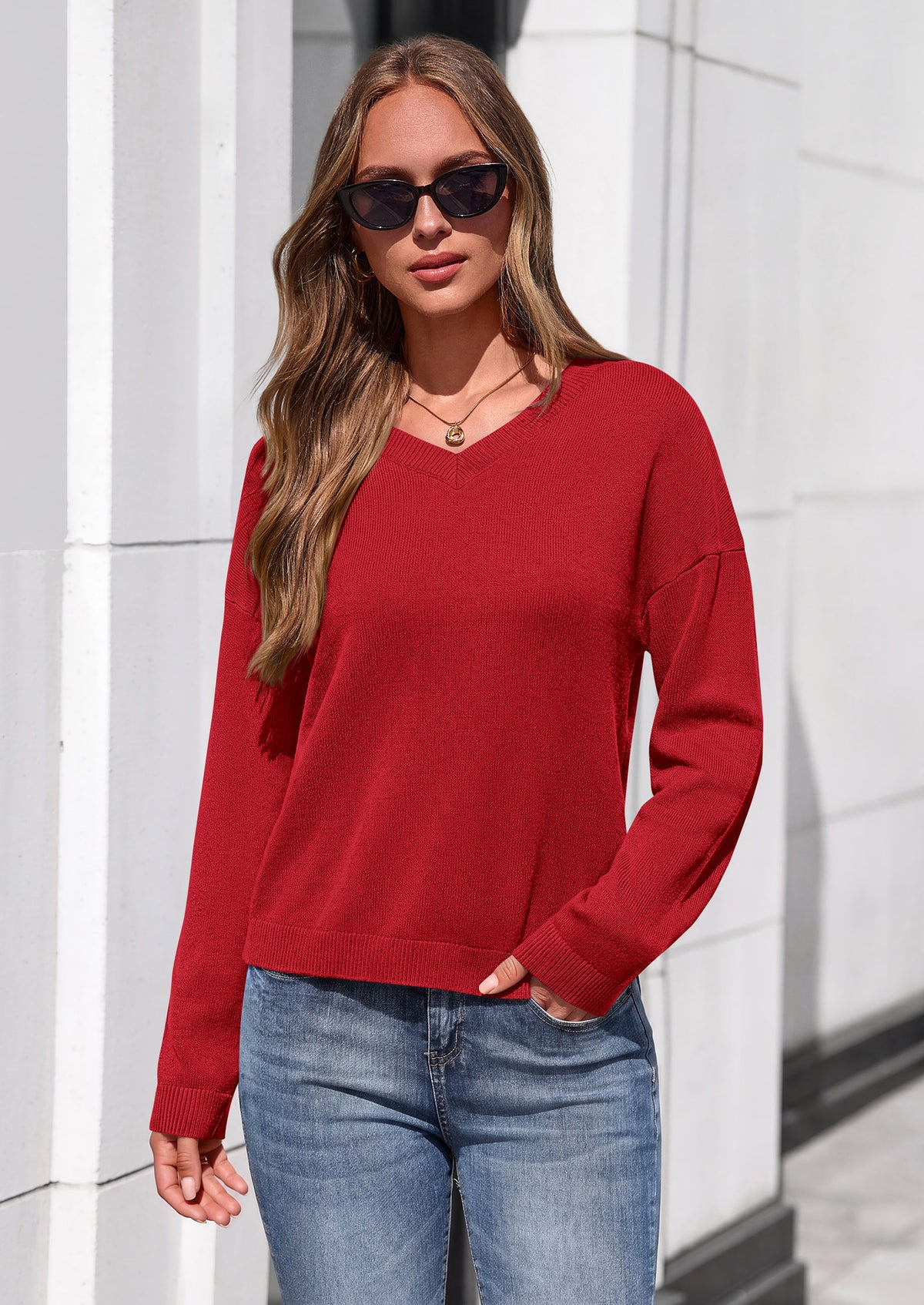 PRETTYGARDEN Women's Fall Fashion V Neck Cozy Sweaters | Soft Stretchy Warm, Chunky Knit Pullover, Loose Fit Long Sleeve Tops, Dressy Casual Blouses,Trendy Holiday Winter Outfits