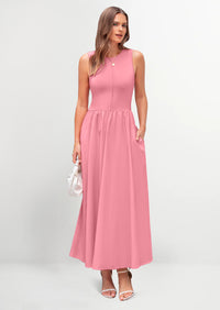 PRETTYGARDEN Women Maxi Dresses Casual Sleeveless Patchwork Knit Tank Dress Flowy Beach Sundress Long Dress