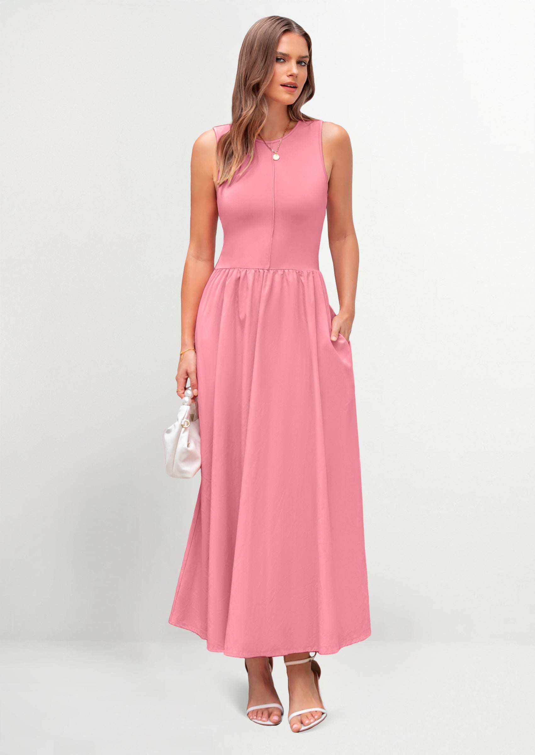 PRETTYGARDEN Women Maxi Dresses Casual Sleeveless Patchwork Knit Tank Dress Flowy Beach Sundress Long Dress