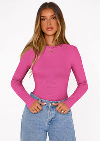 PRETTYGARDEN Bodysuits for Women 2025 Fall Long Sleeve Shirts Slim Fitted Basic Ribbed Layering Tops Fashion Winter Clothing PRETTYGARDEN