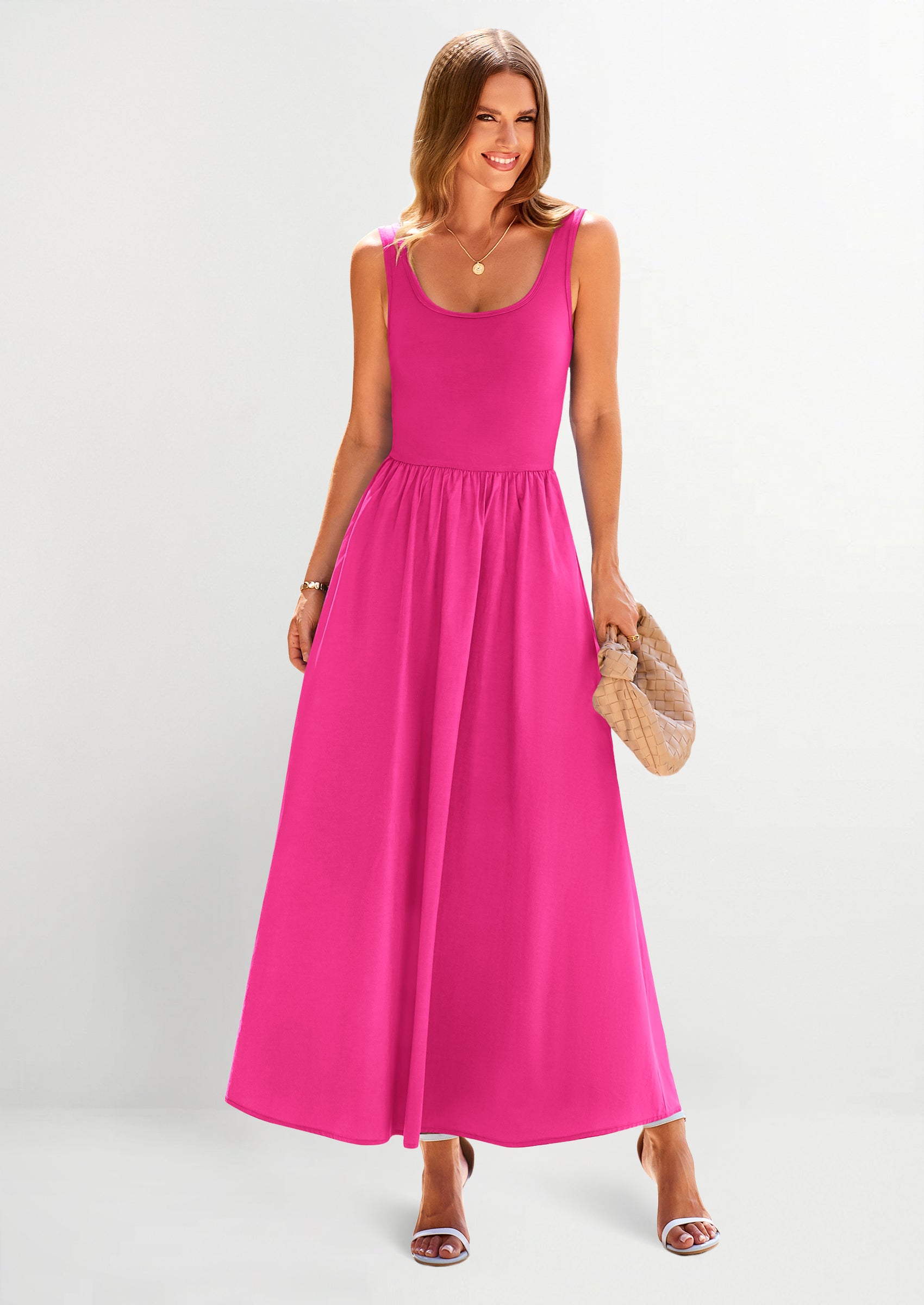 PRETTYGARDEN Womens Summer Casual Scoop Neck Sleeveless Long Dresses Tank Top Patchwork Aline Swing Maxi Dress with Pockets