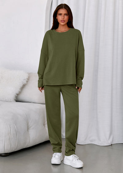 PRETTYGARDEN Womens 2 Piece Matching Lounge Sets Fall Long Sleeve Boatneck Sweatsuit Drawstring Sweatpants Pockets