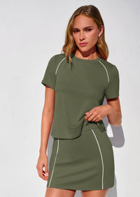 PRETTYGARDEN Women's Summer 2 Piece Skirt Sets Short Sleeve Shirts Tops Skorts Matching Workout Clothes Travel Outfits PRETTYGARDEN