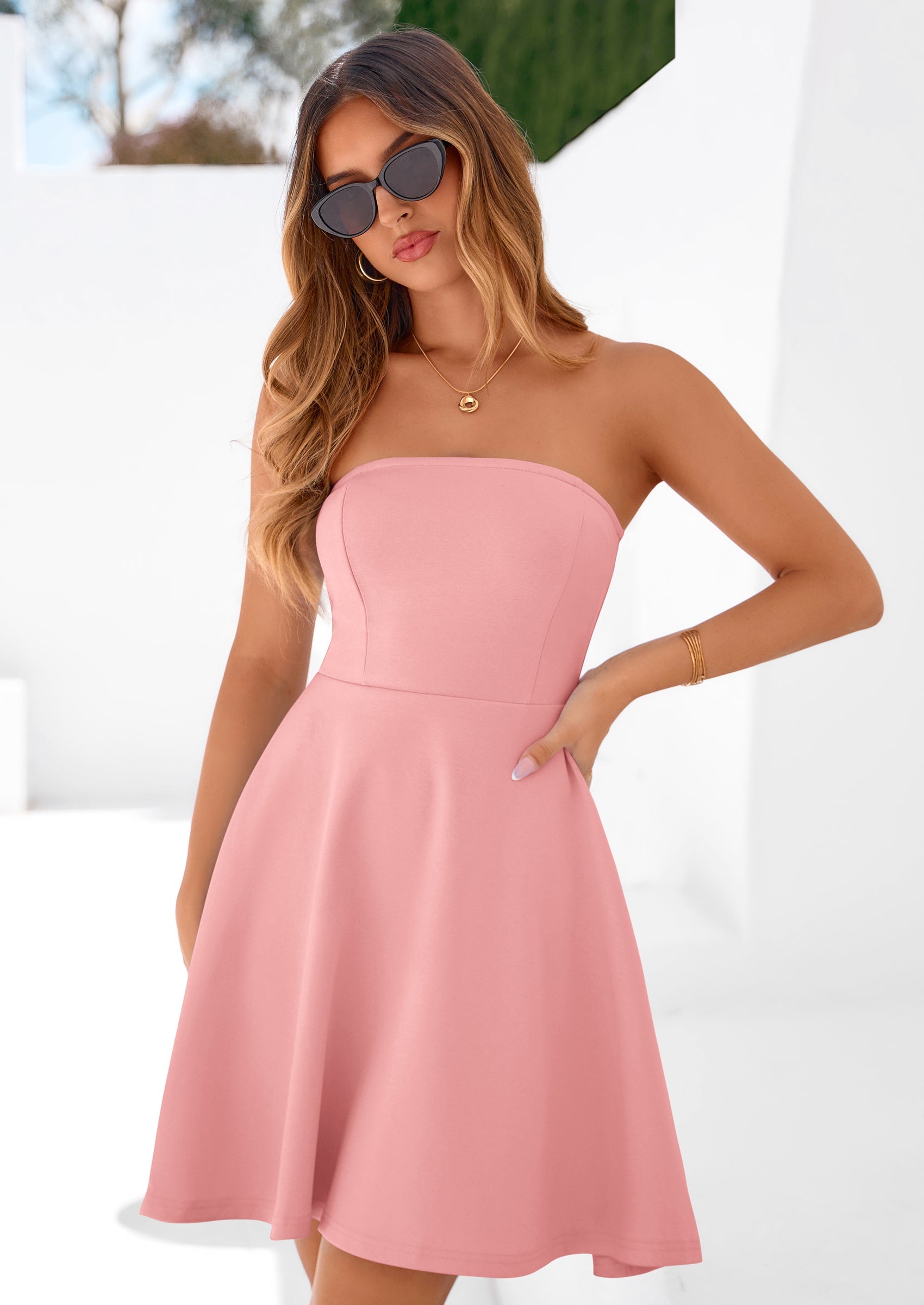 PRETTYGARDEN Women's Strapless Mini Summer Dress Spring A Line Tube Top Sundress Cocktail Party Short Dresses PRETTYGARDEN