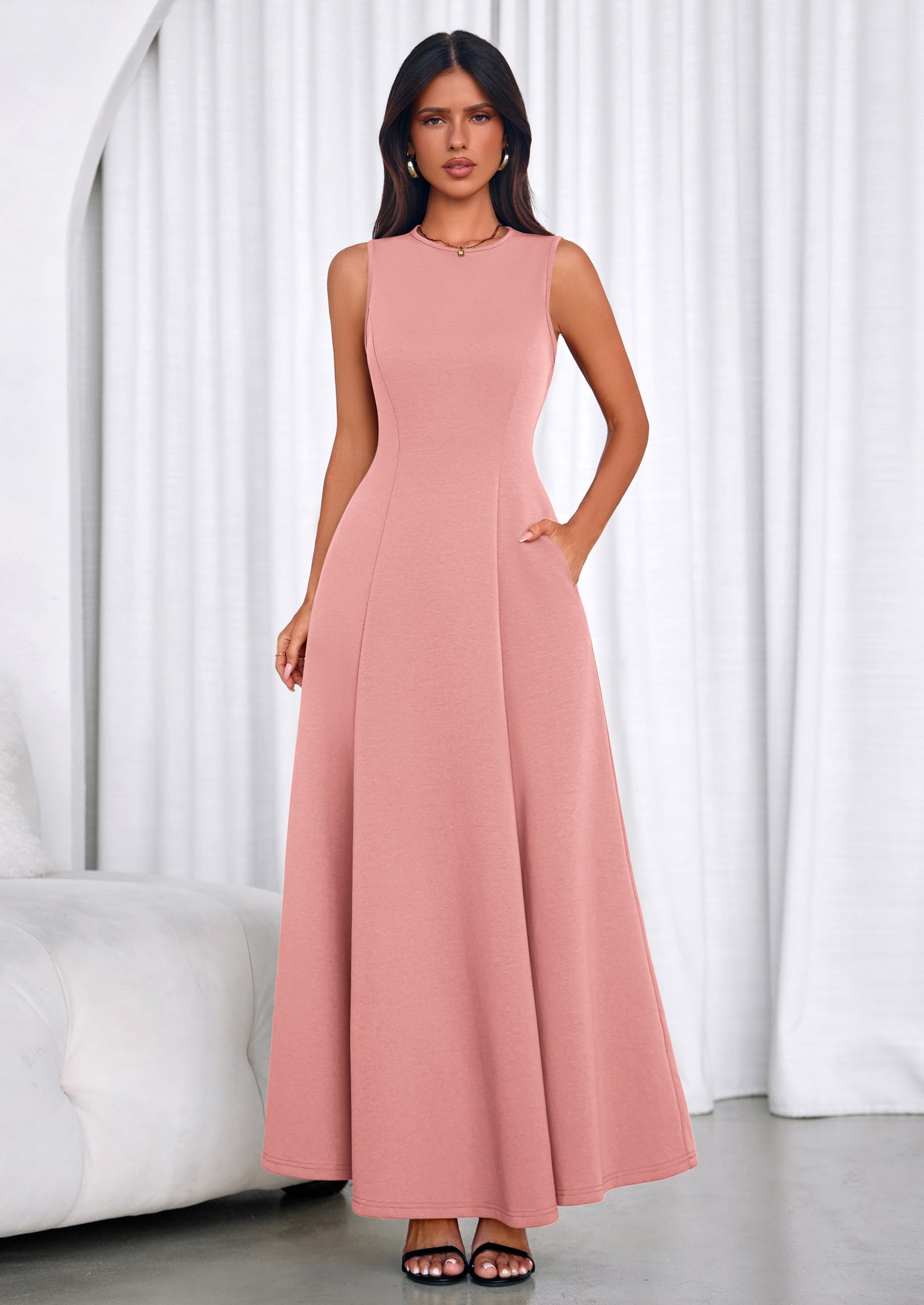 PRETTYGARDEN Women's Summer Tank Maxi Dress Spring Sleeveless Swing A Line Long Flowy Elegant Cocktail Dresses Pockets PRETTYGARDEN