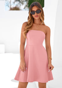 PRETTYGARDEN Women's Strapless Mini Summer Dress Spring A Line Tube Top Sundress Cocktail Party Short Dresses PRETTYGARDEN