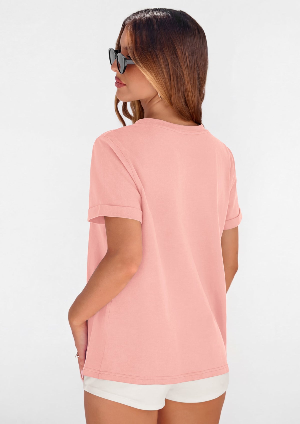 PRETTYGARDEN Womens Summer Tops Spring Casual Rolled Short Sleeve Basic Tees Crew Neck Work Shirts Fashion Clothing PRETTYGARDEN