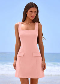 PRETTYGARDEN Womens Summer Sleeveless Mini Dress Square Neck A Line Short Cocktail Party Dresses Trendy Spring Clothes PRETTYGARDEN