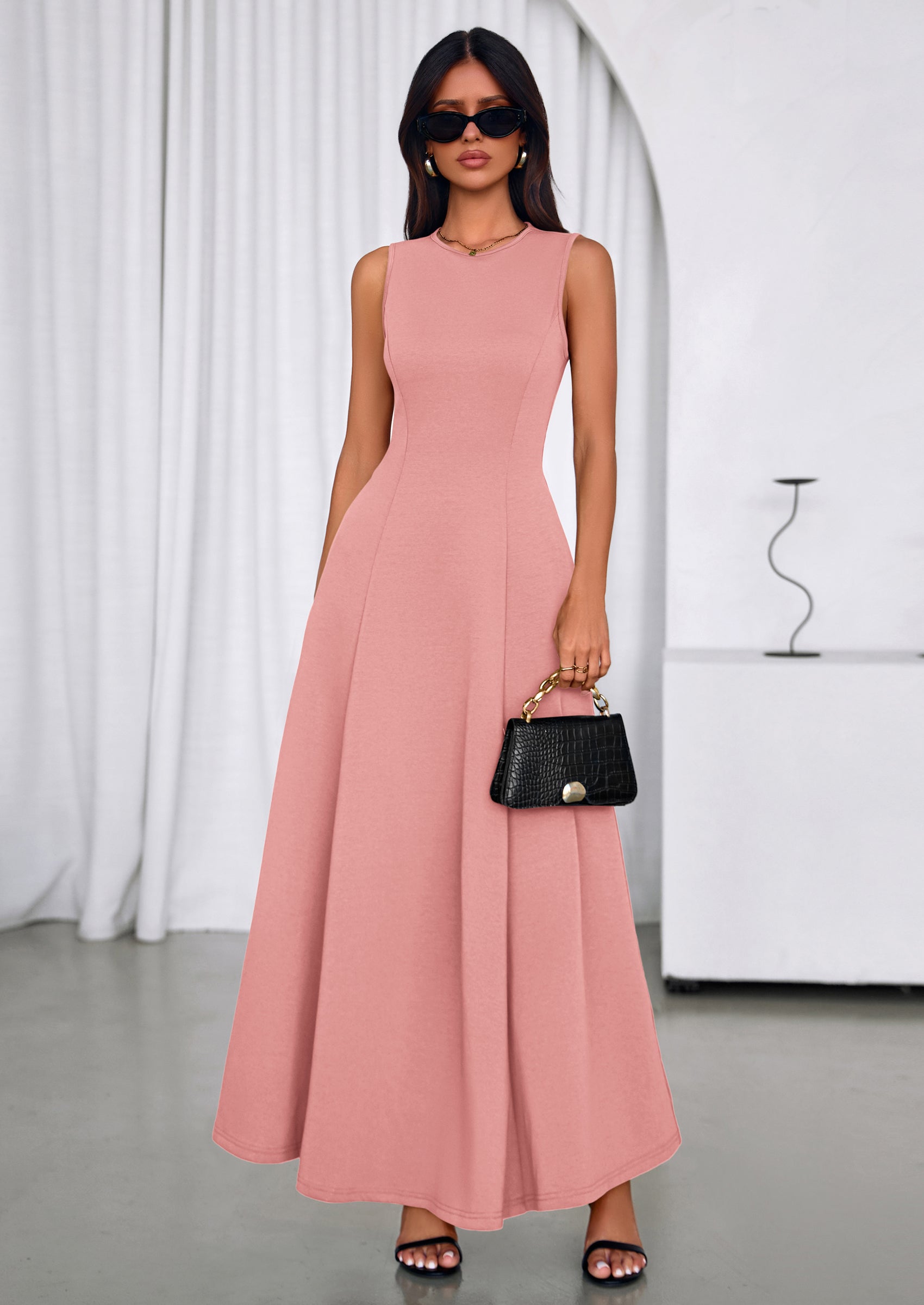 PRETTYGARDEN Women's Summer Tank Maxi Dress Spring Sleeveless Swing A Line Long Flowy Elegant Cocktail Dresses Pockets PRETTYGARDEN