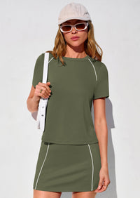 PRETTYGARDEN Women's Summer 2 Piece Skirt Sets Short Sleeve Shirts Tops Skorts Matching Workout Clothes Travel Outfits PRETTYGARDEN