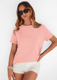 PRETTYGARDEN Womens Summer Tops Spring Casual Rolled Short Sleeve Basic Tees Crew Neck Work Shirts Fashion Clothing PRETTYGARDEN