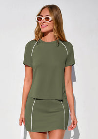 PRETTYGARDEN Women's Summer 2 Piece Skirt Sets Short Sleeve Shirts Tops Skorts Matching Workout Clothes Travel Outfits PRETTYGARDEN