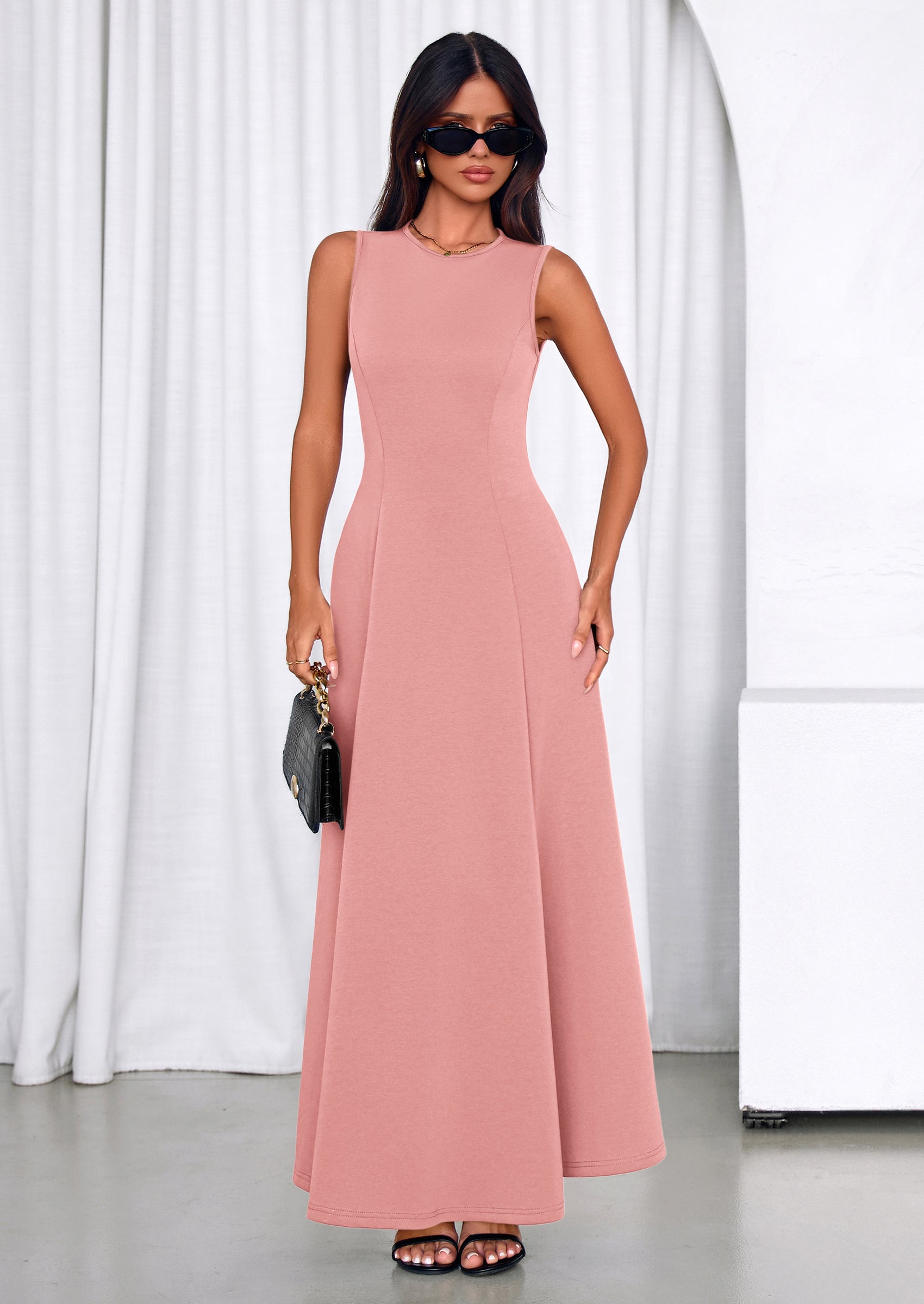 PRETTYGARDEN Women's Summer Tank Maxi Dress Spring Sleeveless Swing A Line Long Flowy Elegant Cocktail Dresses Pockets PRETTYGARDEN