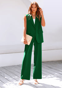 PRETTYGARDEN Women's 2 Piece Outfits Sleeveless Suit Vest and Wide Leg Pants Business Casual Blazer Sets