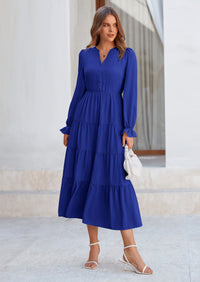 PRETTYGARDEN Women Fall Long Sleeve Smocked Maxi Dress Casual Square Neck Swiss Dot Tiered Ruffle Flowy Spring Pocket Dresses