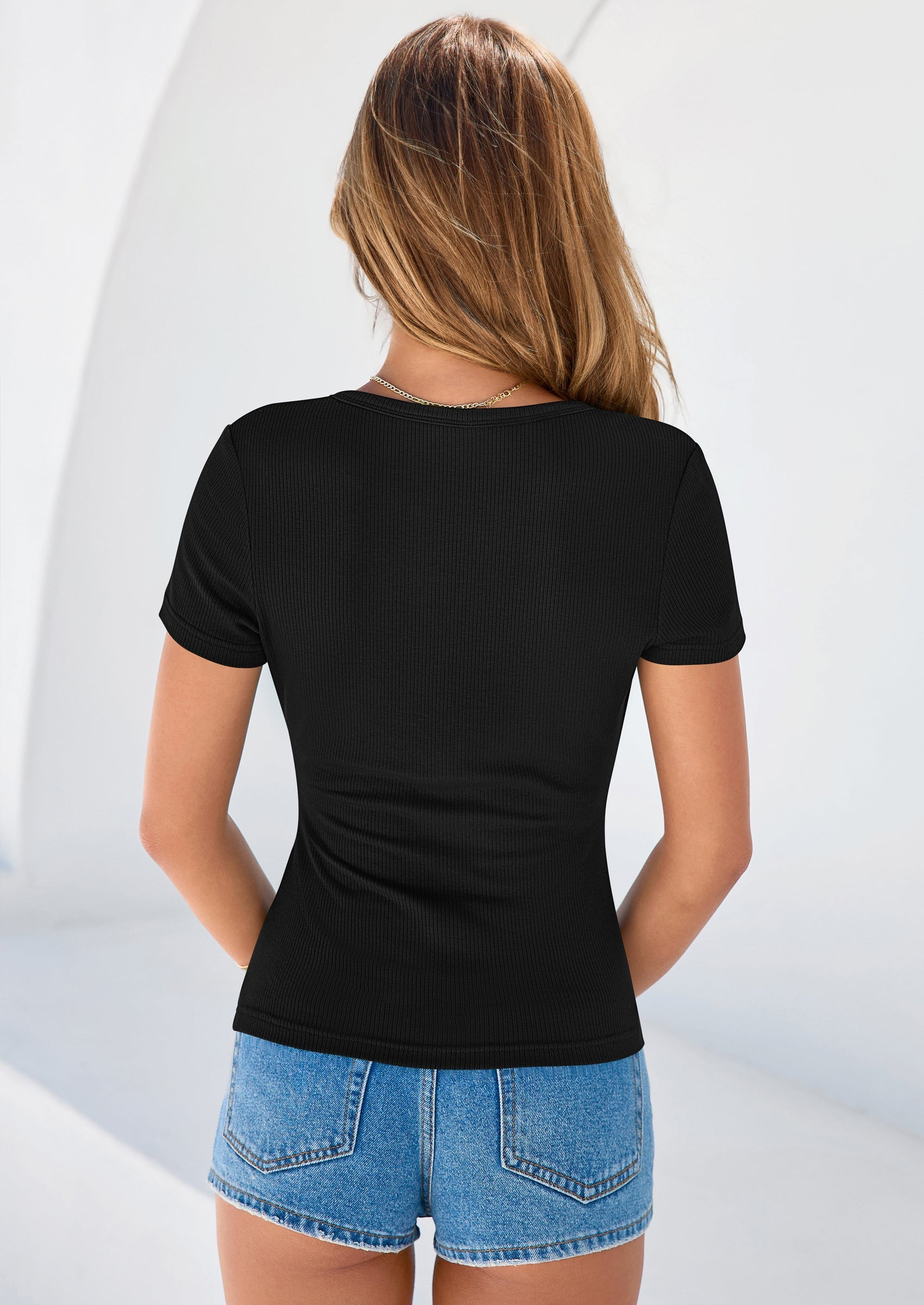 PRETTYGARDEN Womens Summer Short Sleeve Tops Spring Casual V Neck Henley Button Up T Shirts Dressy Ribbed Knit Blouses PRETTYGARDEN