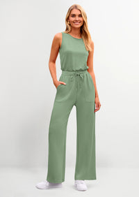 PRETTYGARDEN Womens Jumpsuits Summer Casual One Piece Outfits Sleeveless Wide Leg Long Pants Rompers