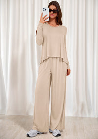 PRETTYGARDEN Women's 2 Piece Fall Sets  Casual Long Sleeve Shirts Wide Leg Pants Lounge Travel Outfits Fashion Clothing