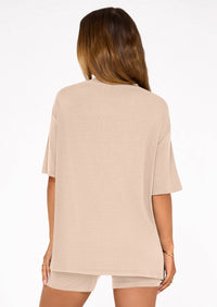 PRETTYGARDEN Women's Two Piece Matching Lounge Sets Summer Casual Tops Short Sleeve Shirts Shorts Travel Airport Outfits PRETTYGARDEN