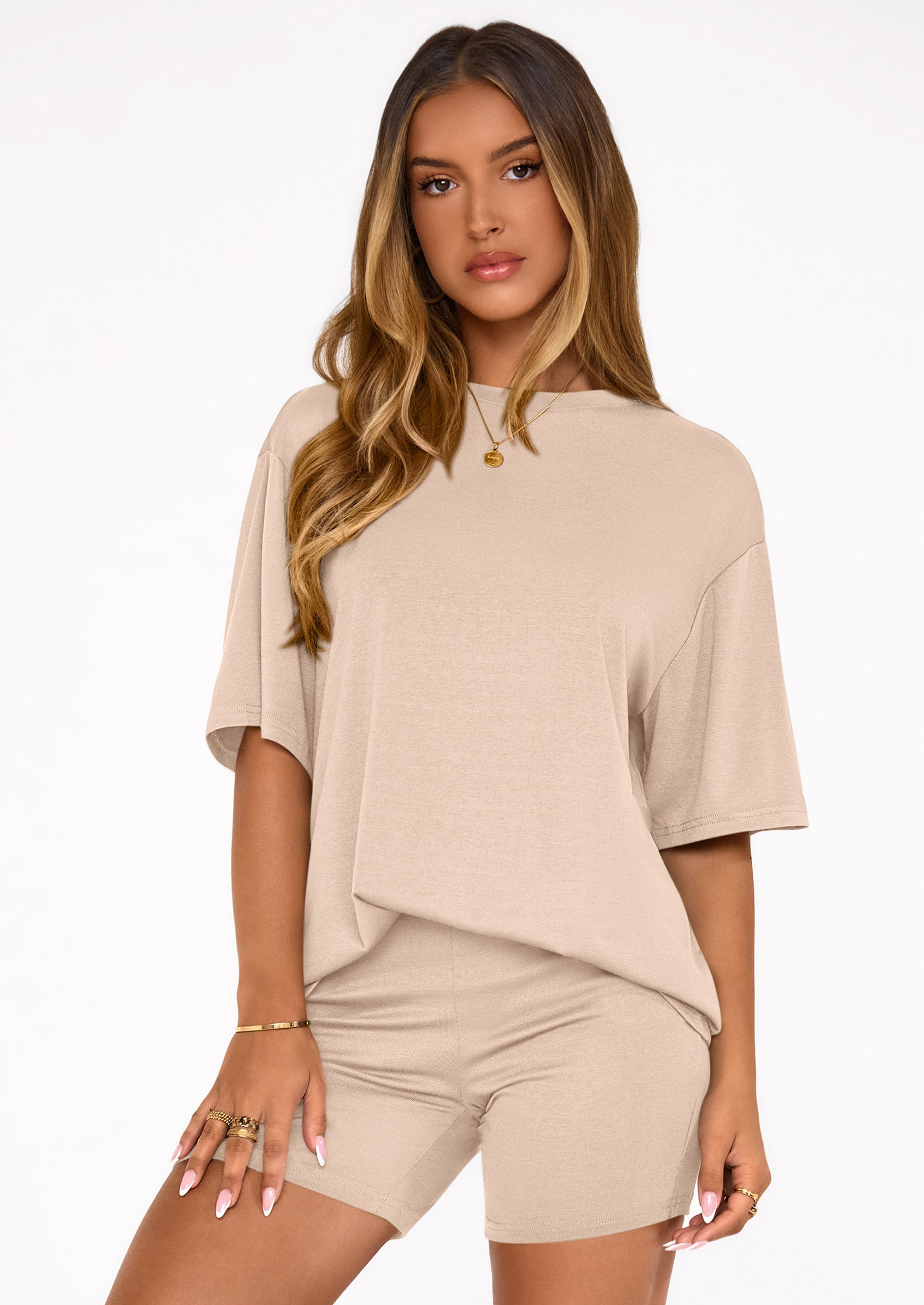 PRETTYGARDEN Women's Two Piece Matching Lounge Sets Summer Casual Tops Short Sleeve Shirts Shorts Travel Airport Outfits PRETTYGARDEN