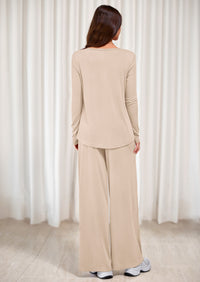 PRETTYGARDEN Women's 2 Piece Fall Sets  Casual Long Sleeve Shirts Wide Leg Pants Lounge Travel Outfits Fashion Clothing