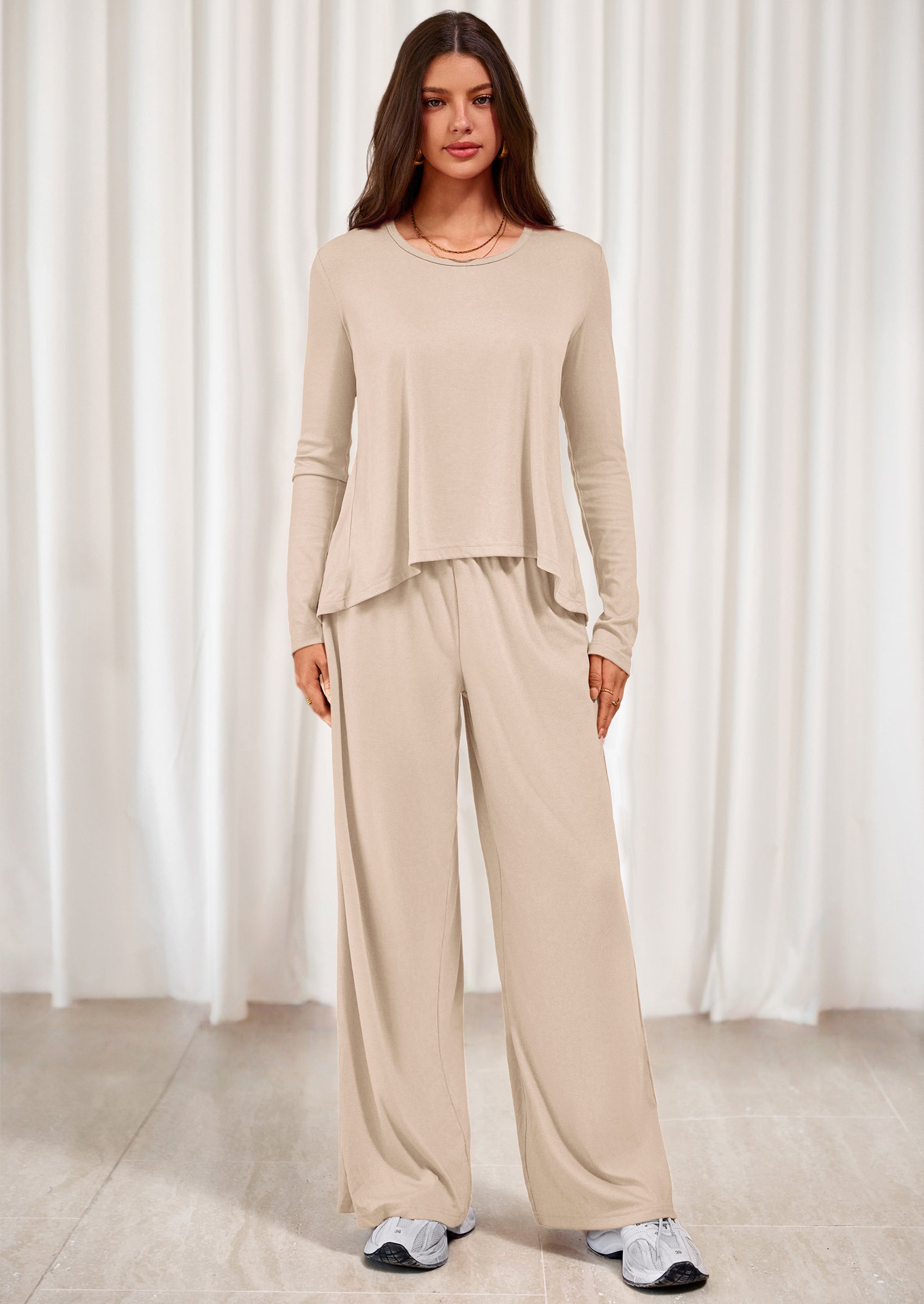 PRETTYGARDEN Women's 2 Piece Fall Sets  Casual Long Sleeve Shirts Wide Leg Pants Lounge Travel Outfits Fashion Clothing