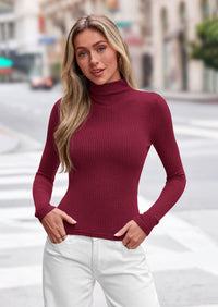 PRETTYGARDEN Long Sleeve T Shirts for Women Fall Fashion Mock Neck Fitted Ribbed Tee Tops Casual Basic Winter Clothing