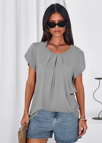PRETTYGARDEN Summer Tops for Women Short Sleeve Crew Neck Pleated T Shirts Dressy Casual Blouses Spring Fashion Clothes PRETTYGARDEN