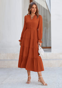 PRETTYGARDEN Women Fall Long Sleeve Smocked Maxi Dress Casual Square Neck Swiss Dot Tiered Ruffle Flowy Spring Pocket Dresses