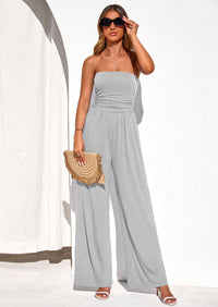 PRETTYGARDEN Womens Trendy Strapless Rompers Ruched Tube Top Wide Leg One Piece Jumpsuits Beach Vacation Summer Outfits PRETTYGARDEN