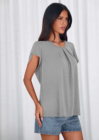 PRETTYGARDEN Summer Tops for Women Short Sleeve Crew Neck Pleated T Shirts Dressy Casual Blouses Spring Fashion Clothes PRETTYGARDEN