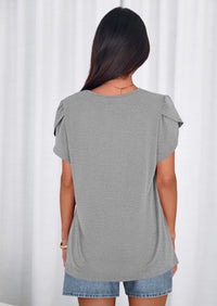 PRETTYGARDEN Summer Tops for Women Short Sleeve Crew Neck Pleated T Shirts Dressy Casual Blouses Spring Fashion Clothes PRETTYGARDEN