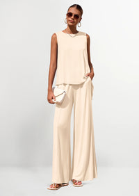 PRETTYGARDEN Women's Two Piece Matching Lounge Sets Asymmetrical Split Tank Tops Wide Leg Pants Summer Outfits Tracksuit