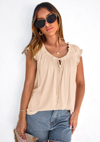 PRETTYGARDEN Womens Tie Front Tank Tops Summer Fashion Cap Sleeve Babydoll Blouses Flowy Shirts Spring Going Out Outfits PRETTYGARDEN