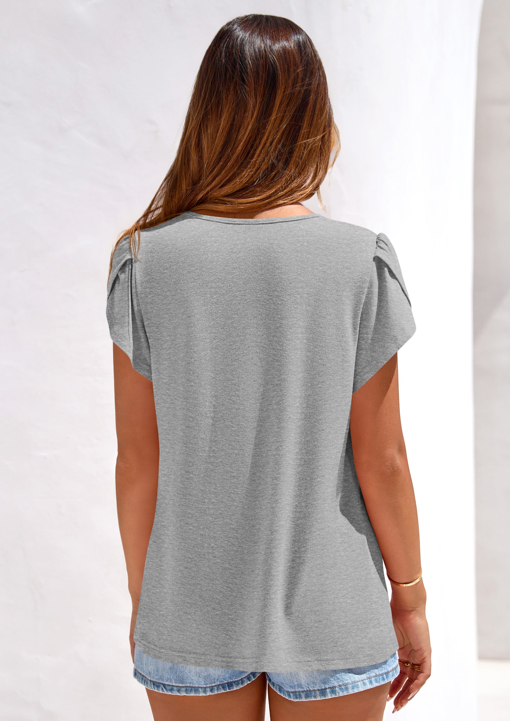 PRETTYGARDEN Summer Tops for Women Short Sleeve Crew Neck Pleated T Shirts Dressy Casual Blouses Spring Fashion Clothes PRETTYGARDEN