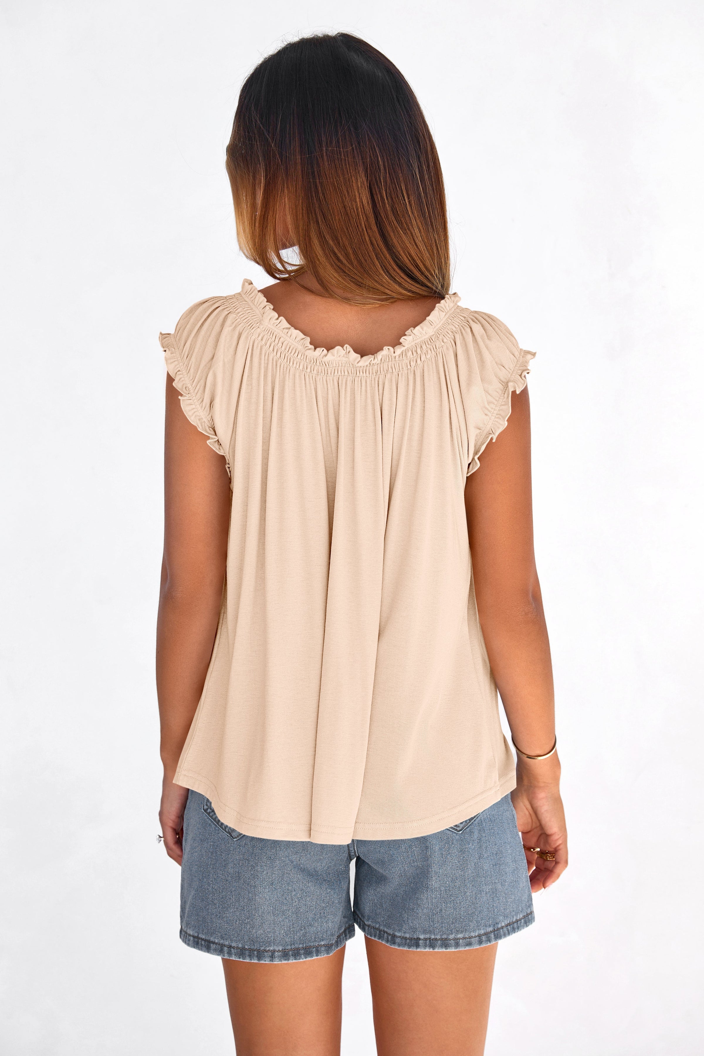 PRETTYGARDEN Womens Tie Front Tank Tops Summer Fashion Cap Sleeve Babydoll Blouses Flowy Shirts Spring Going Out Outfits PRETTYGARDEN