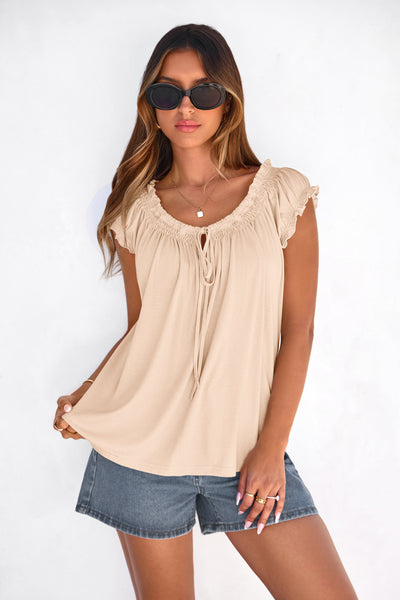 PRETTYGARDEN Womens Tie Front Tank Tops Summer Fashion Cap Sleeve Babydoll Blouses Flowy Shirts Spring Going Out Outfits PRETTYGARDEN