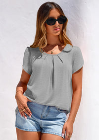 PRETTYGARDEN Summer Tops for Women Short Sleeve Crew Neck Pleated T Shirts Dressy Casual Blouses Spring Fashion Clothes PRETTYGARDEN