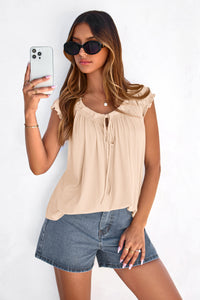 PRETTYGARDEN Womens Tie Front Tank Tops Summer Fashion Cap Sleeve Babydoll Blouses Flowy Shirts Spring Going Out Outfits PRETTYGARDEN