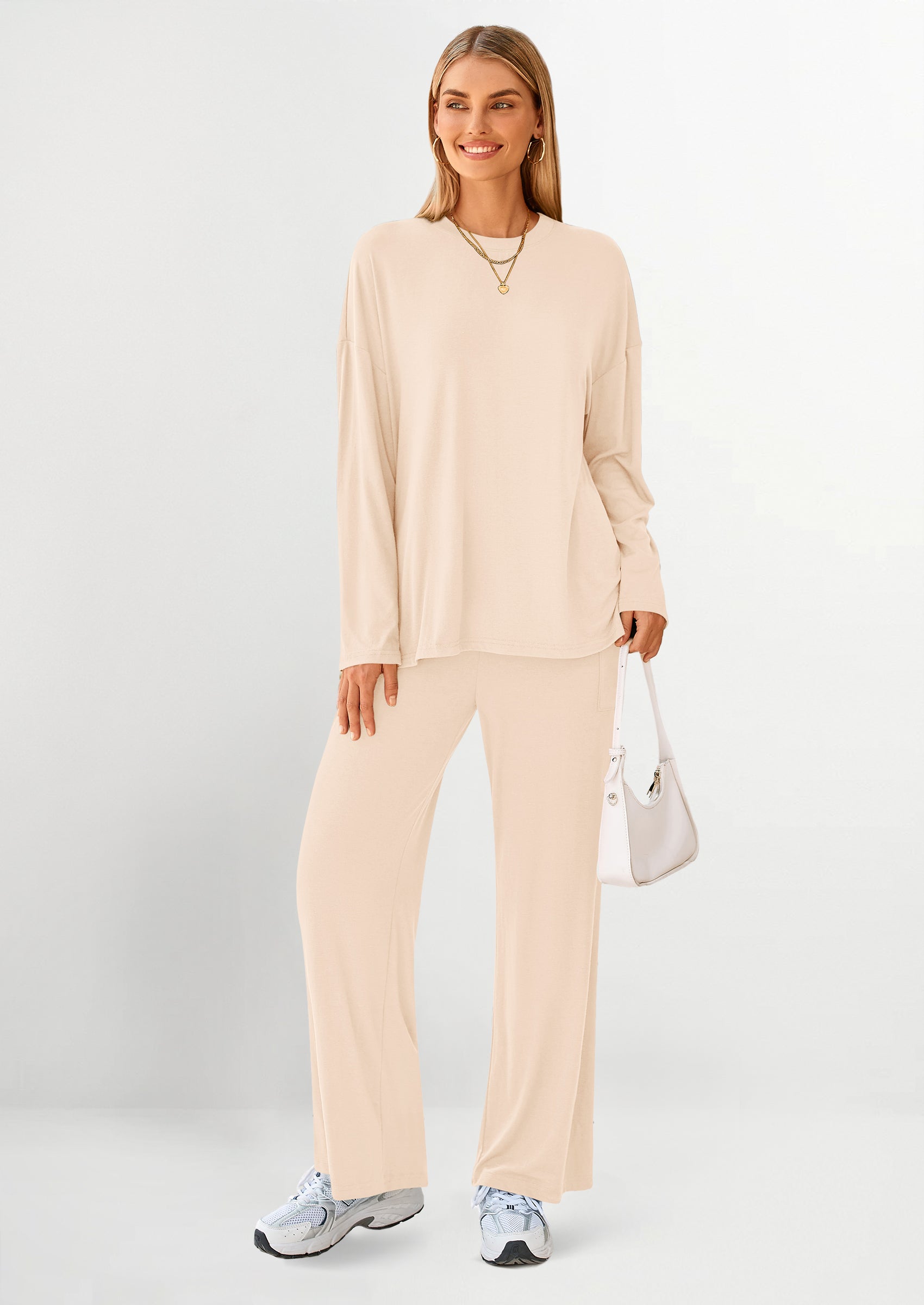 PRETTYGARDEN Women's Two Piece Lounge Sets Matching Long Sleeve Shirts Wide Leg Pants Tracksuits Travel Outfits Fall Clothes