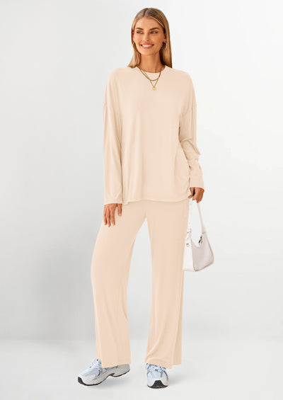 PRETTYGARDEN Women's Two Piece Lounge Sets Matching Long Sleeve Shirts Wide Leg Pants Tracksuits Travel Outfits Fall Clothes