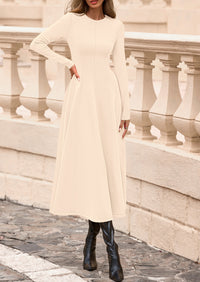 PRETTYGARDEN Women's Fall Long Sleeve Midi Dress Casual Elegant Ruffle Flowy A Line Swing Cocktail Party Dresses