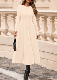 PRETTYGARDEN Women's Fall Long Sleeve Midi Dress Casual Elegant Ruffle Flowy A Line Swing Cocktail Party Dresses