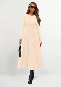 PRETTYGARDEN Women's Fall Long Sleeve Midi Dress Casual Elegant Ruffle Flowy A Line Swing Cocktail Party Dresses